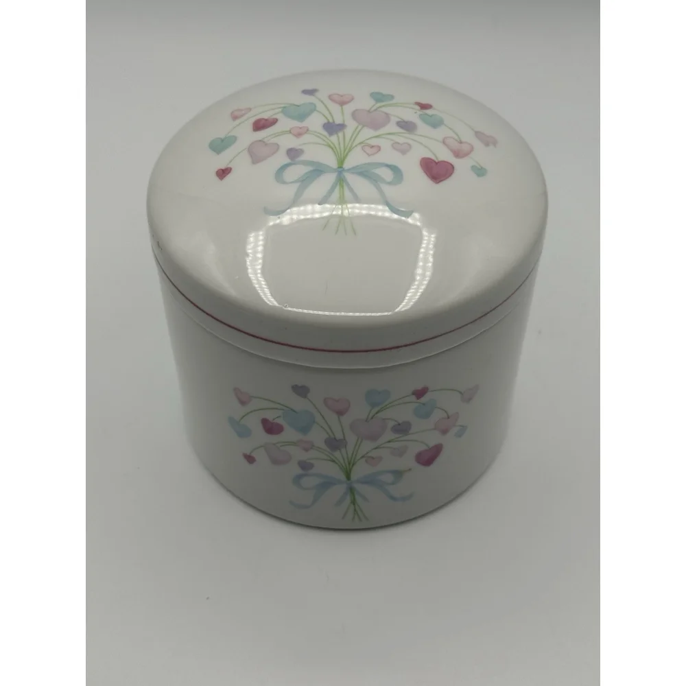Vintage FDTA Pastel Heart Bouquet Canister/ Trinket Jar 1987